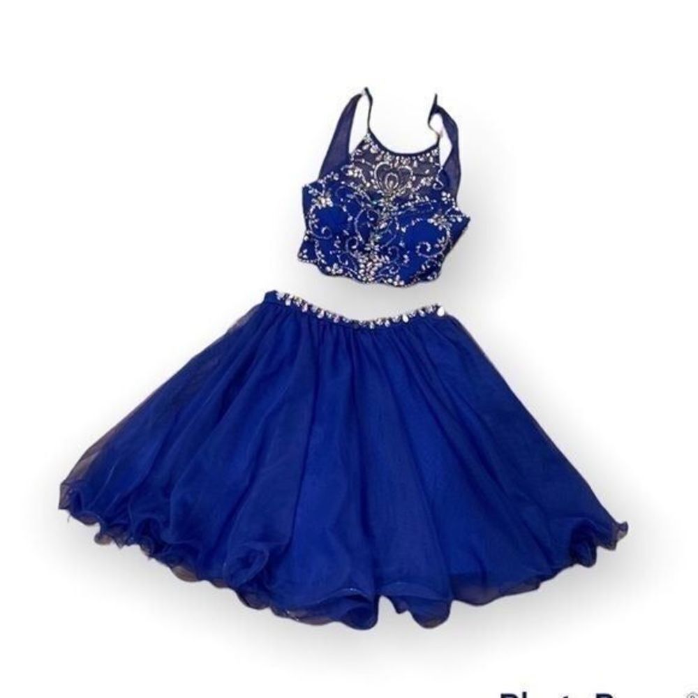 Blondie nites by Stacy Sklar Blue Sequin Party Dress Crop Top Mini Skirt Size 3